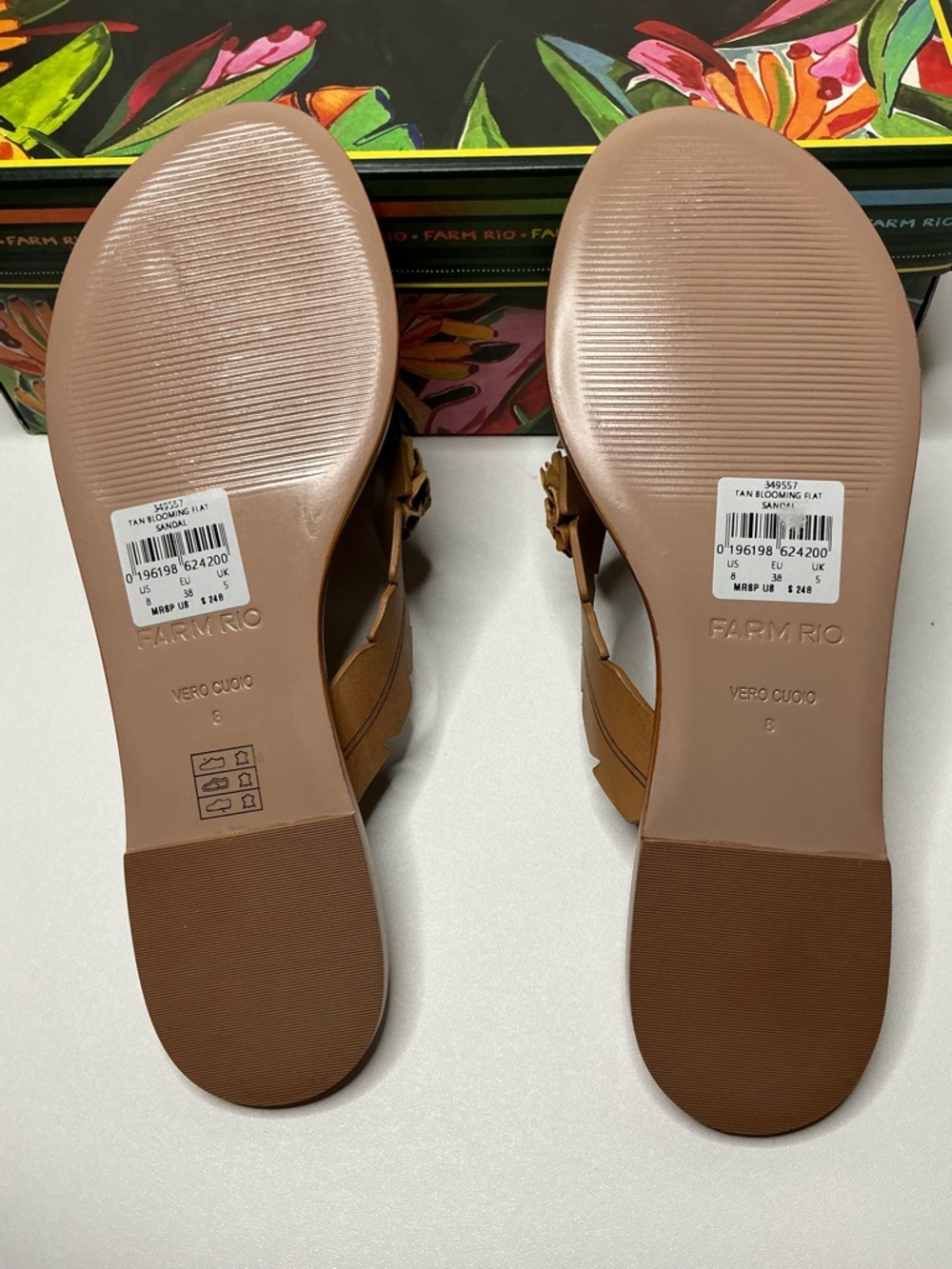 Farm Rio Tan Blooming Flat Sandal Size US8 / EU38 NIB - Picture 5 of 6